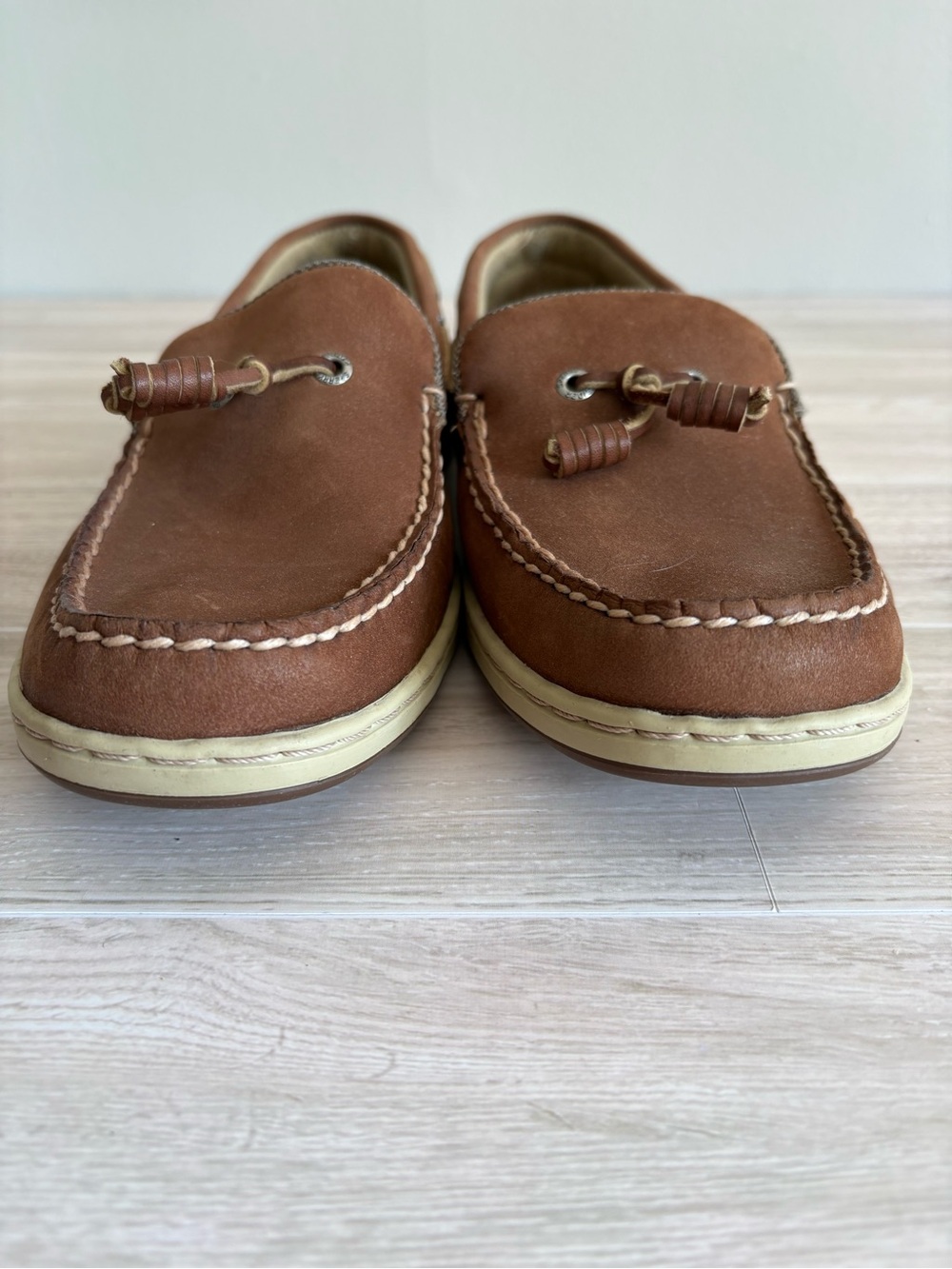 Sperry Tan/Brown Leather Boat Shoes Women's 9 EUC Preppy Nautical Old Money Chic - Picture 3 of 7